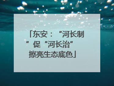 东安：“河长制”促“河长治” 擦亮生态底色