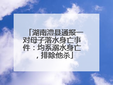 湖南澧县通报一对母子落水身亡事件：均系溺水身亡，排除他杀